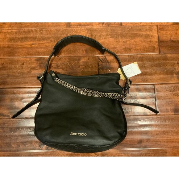 Jimmy Choo Black Quilted Leather Hobo Bag w/ Biker Chain $1475 - Picture 1 of 9